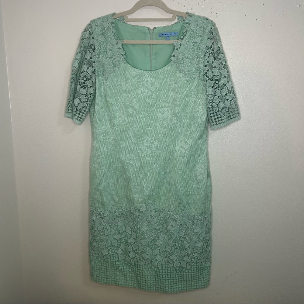 Antonio Melani mint green textured lace shift style dress